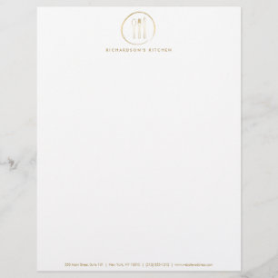 Membrete GOLDEN FORK SPOON KNIFE SKETCH LOGO para la restau