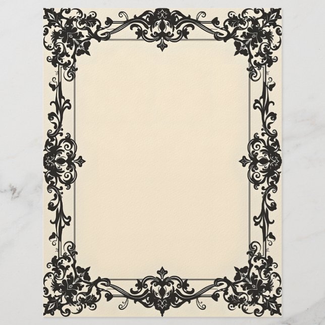 Membrete Gothic Damask Frame Stationery Paper (Anverso)