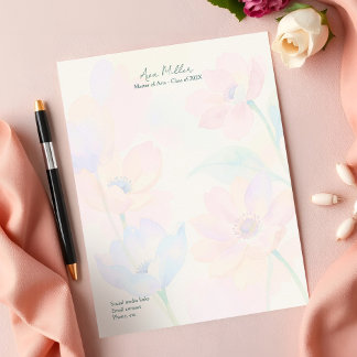 Membrete Graduación Agradecimiento Chic Acuarela Letra Flor