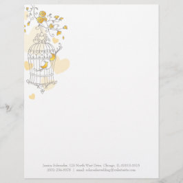 Membrete Gris amarillo dos pájaros abiertos membrete de jau