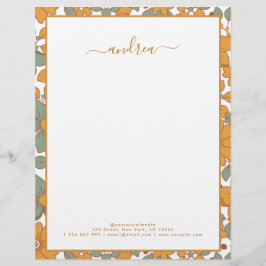 Membrete Groovy Retro Floral & Personalizado Nombre comerci