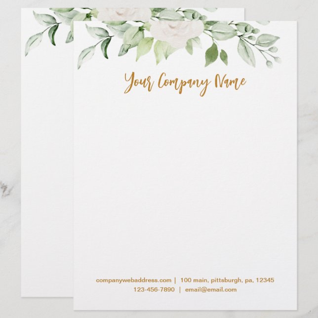 Membrete Guión dorado floral y verde (Anverso / Reverso)