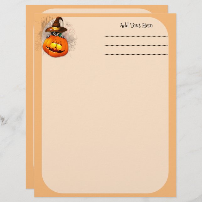 Membrete Halloween Curte Kitty Witch and Pumpkin Friend (Anverso / Reverso)