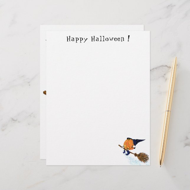 Membrete Halloween Letterhead Witch Pumpkin Flying Broom (Anverso/Reverso In Situ)