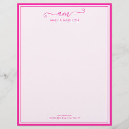 Membrete Handwritten Script Vibrant Pink Letterhead
