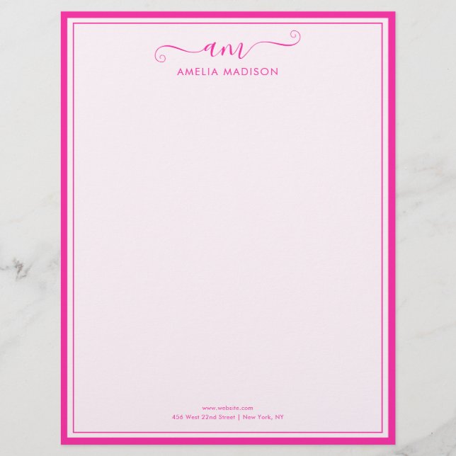 Membrete Handwritten Script Vibrant Pink Letterhead (Anverso)