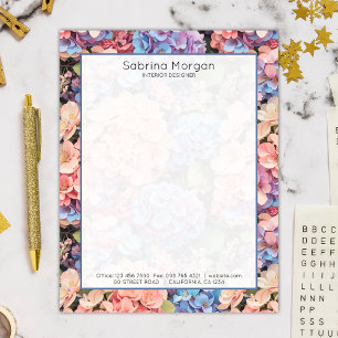 Membrete Hermosa Hydrangeas Floral, Azul y Púrpura