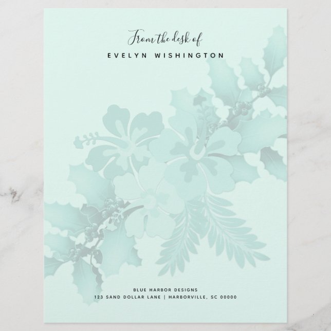 Membrete Holly n Hibiscus Holiday Business Letterhead Paper (Anverso)