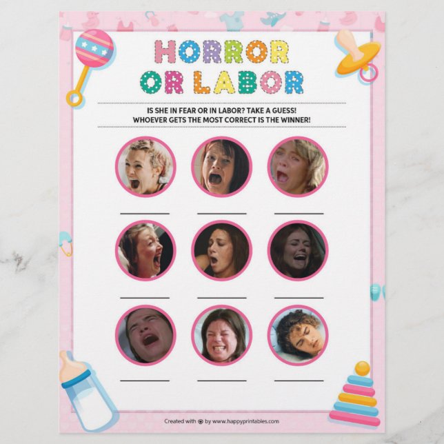 Membrete Horror O Trabajo [Bebé Básico Rosa] (Anverso)