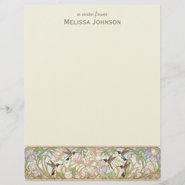 Membrete Hummingbird Art Nouveau Personalized Name (Anverso)