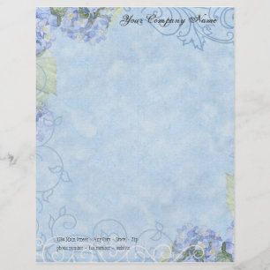 Membrete Hydrangeas azules, mariposa y floral moderno del