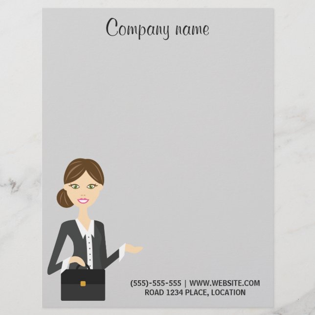Membrete Ilustracion de empresaria de Cute Brunette (Anverso)
