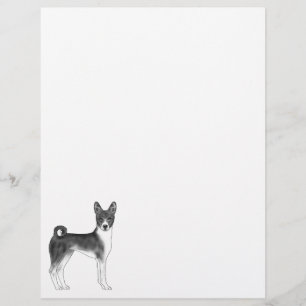 Membrete Ilustración de perro Basenji lindo en blanco y neg