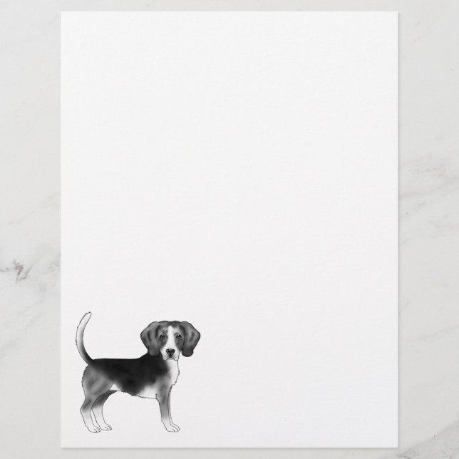 Membrete Ilustracion De Perro Beagle Cudo En Blanco Y Negro (Anverso)