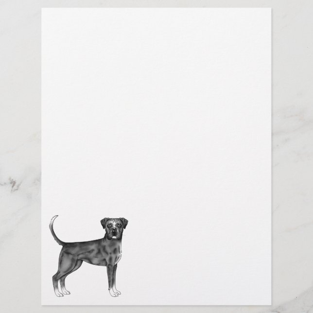 Membrete Ilustración de perro boxer alemán en blanco y negr (Anverso)