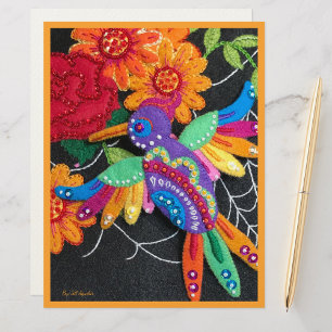 Membrete Imagen festiva de colibrí de mi fieltro y abalorio