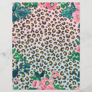 Membrete Impresión de leopardo de Purpurina floral color ro