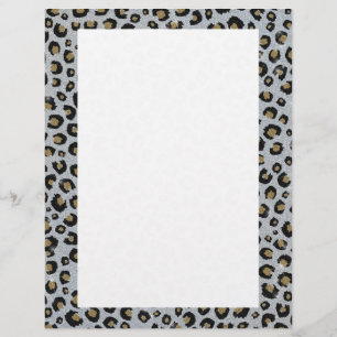 Membrete Impresión de leopardo negro Purpurina de oro plate