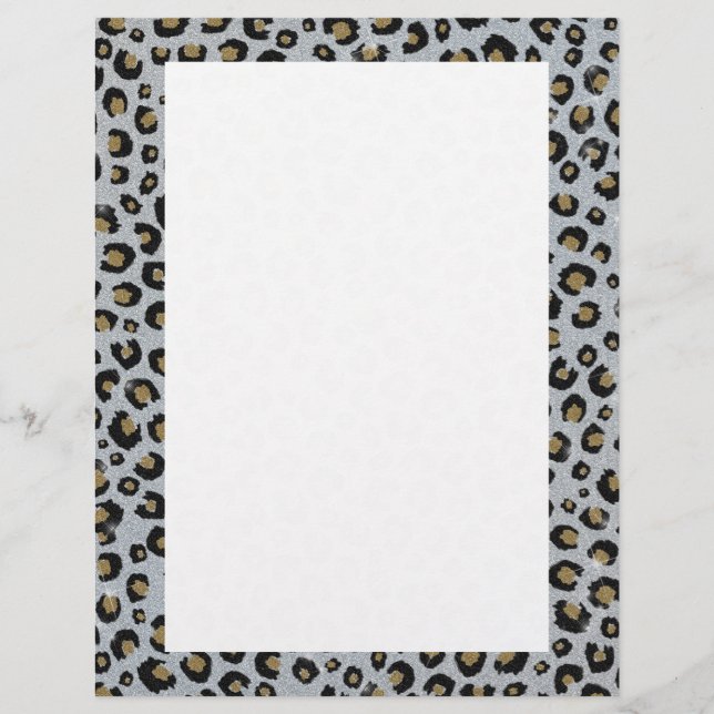 Membrete Impresión de leopardo negro Purpurina de oro plate (Anverso)