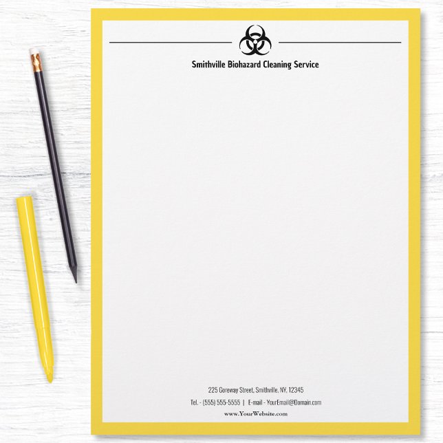 Membrete Industria del Bioriesgo - Negro con borde amarillo (Biohazard Industry - Black with yellow border Letterhead by Office Accessories Shop)