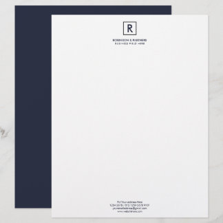 Membrete Inicial minimalista en marco cuadrado en azul oscu