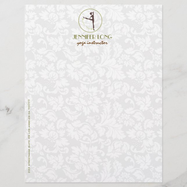 Membrete Instructor De Yoga Marrón Verde Y Blanco (Anverso)