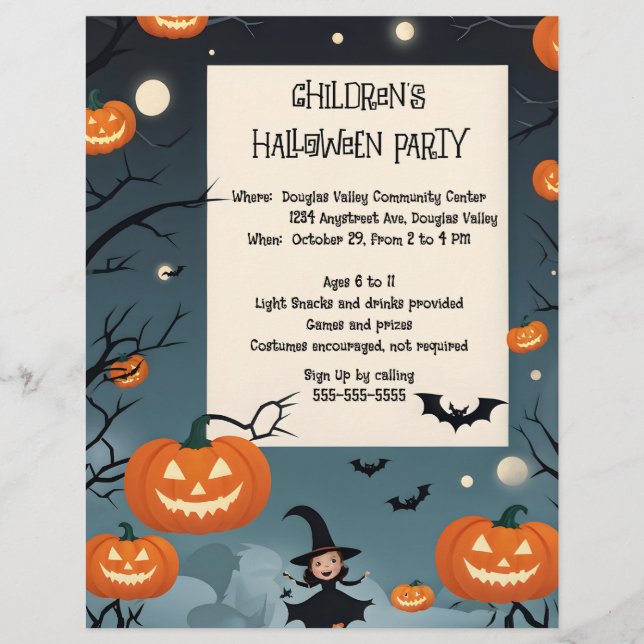 Membrete Invitación de Halloween para niños Fiesta (Anverso)