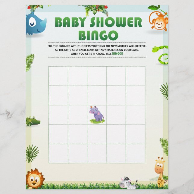 Membrete Juego Baby Shower Bingo Baby Shower [tema animal] (Anverso)