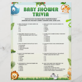 Membrete Juego Baby Shower Trivia Baby Shower [tema animal]