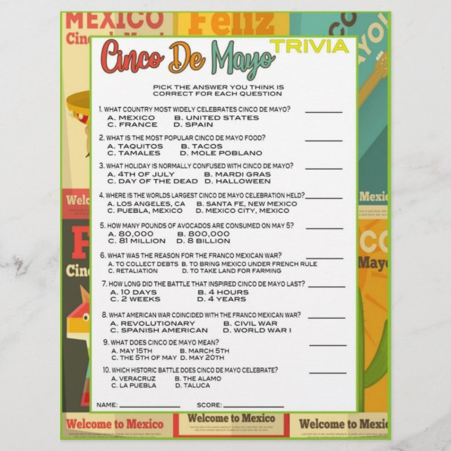 Membrete Juego Cinco De Mayo (Anverso)