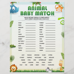 Membrete Juego de Baby Shower Animal Baby Match [Tema Anima