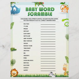 Membrete Juego de Baby Shower "Baby Word Scramble" [Animal 