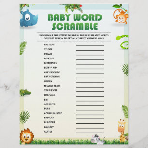 Membrete Juego de Baby Shower "Baby Word Scramble" [Animal 