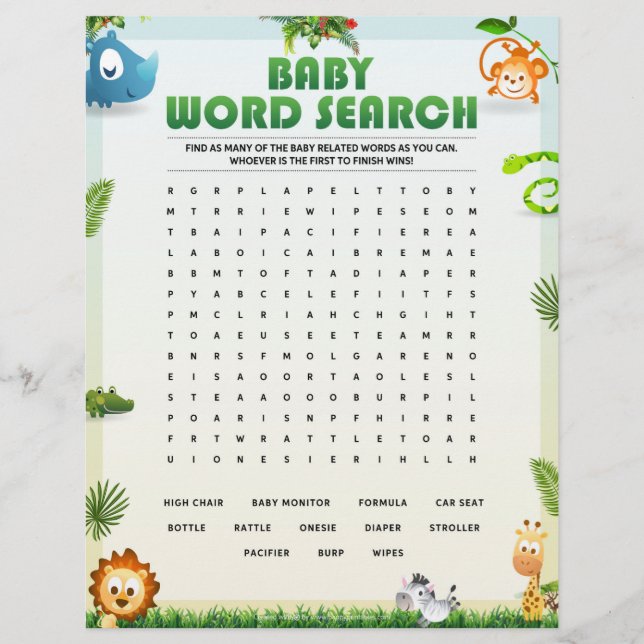 Membrete Juego de Baby Shower de Búsqueda de palabras para  (Anverso)