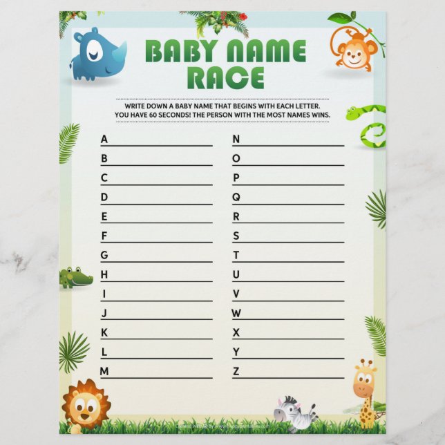 Membrete Juego de Baby Shower Race de Nombre del Bebé [Tema (Anverso)