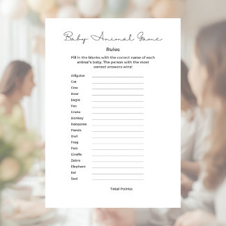 Membrete Juego de Bebés Animales para Baby Shower con Respu
