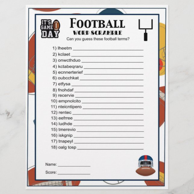 Membrete Juego de Fiesta de Palabra de Fútbol para niños (Anverso)