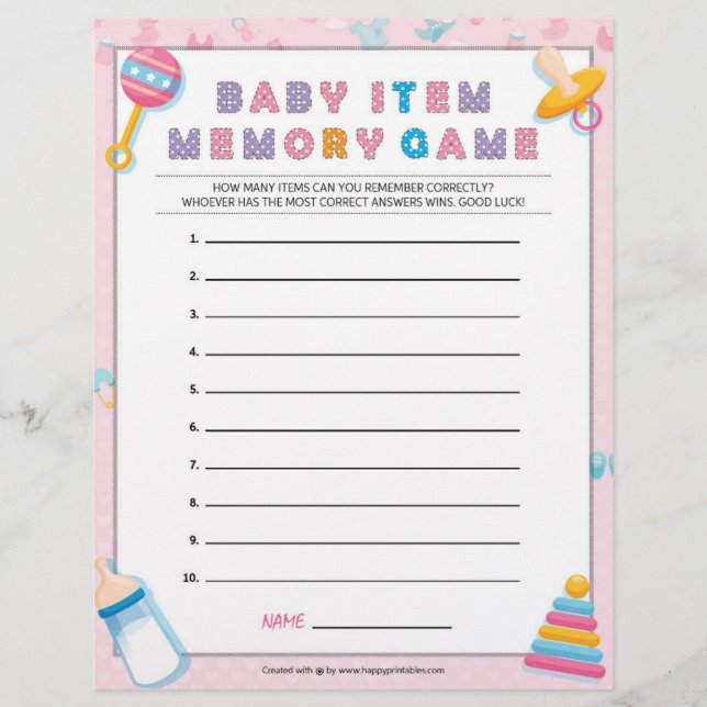 Membrete Juego de memoria de elementos del bebé [Baby Basic (Anverso)