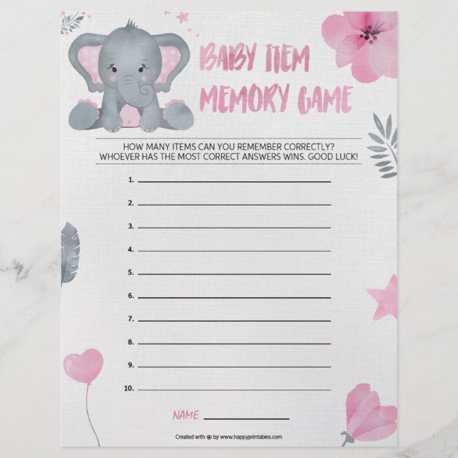 Membrete Juego de memoria de elementos del bebé [Elefante d (Anverso)