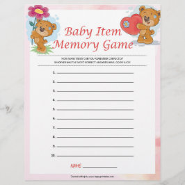 Membrete Juego de memoria de elementos del bebé [Osos de pe