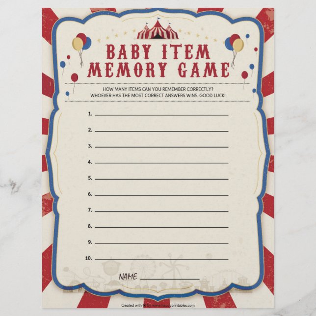 Membrete Juego de memoria de elementos del bebé [Tema del c (Anverso)