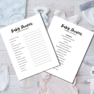 Membrete Juego de palabras desordenadas para baby shower