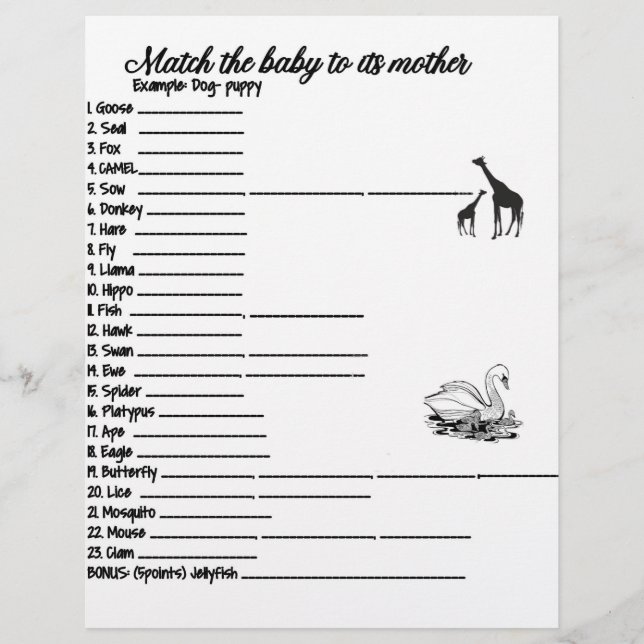 MEMBRETE   JUEGO DE PAREJAS DE ANIMALES DE BEBÉ Y MAMÁ (Anverso)