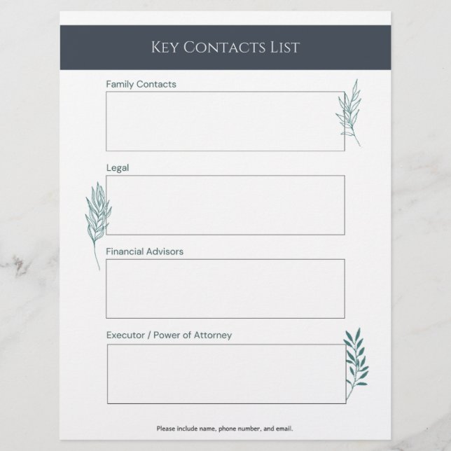 Membrete Key Contacts List Info Sheet (Anverso)