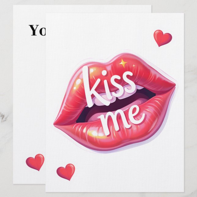 Membrete Kiss Me Glossy Red Lips Art Illustration (Anverso / Reverso)