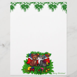 Membrete Kitty and Puppy , Happy XMas Letterhead