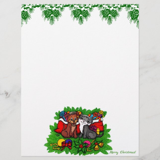 Membrete Kitty and Puppy , Happy XMas Letterhead (Anverso)