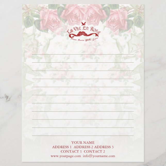 Membrete La Vie En Rosa - Letterhead / Estacionaria (Anverso)