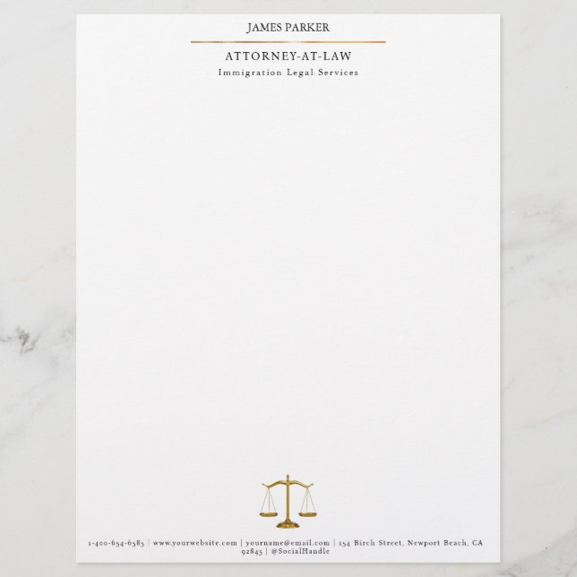 Membrete Lawyer Attorney At Law Classy White (Anverso)