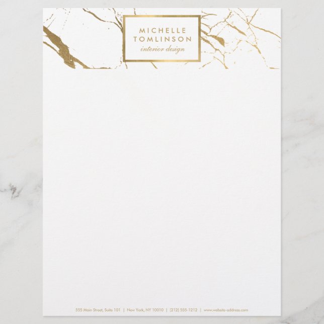 Membrete Letras del Diseñador de Marble Blanco y Oro (Anverso)